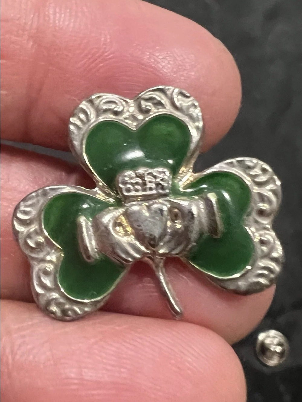 Green Enamel Shamrock Claddagh Pin